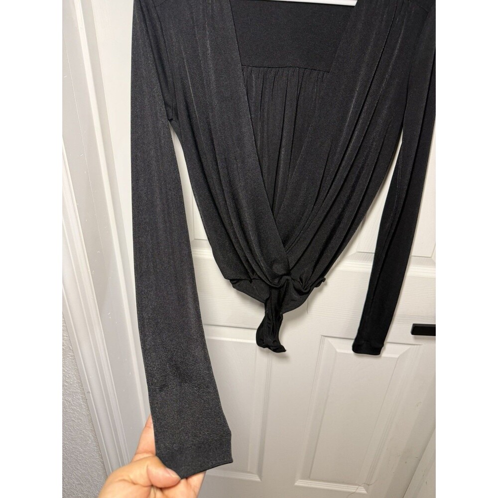 Intimately Free People Black Turnt Bodysuit Surplice Wrap V-Neck Thong XS - Picture 5 of 7